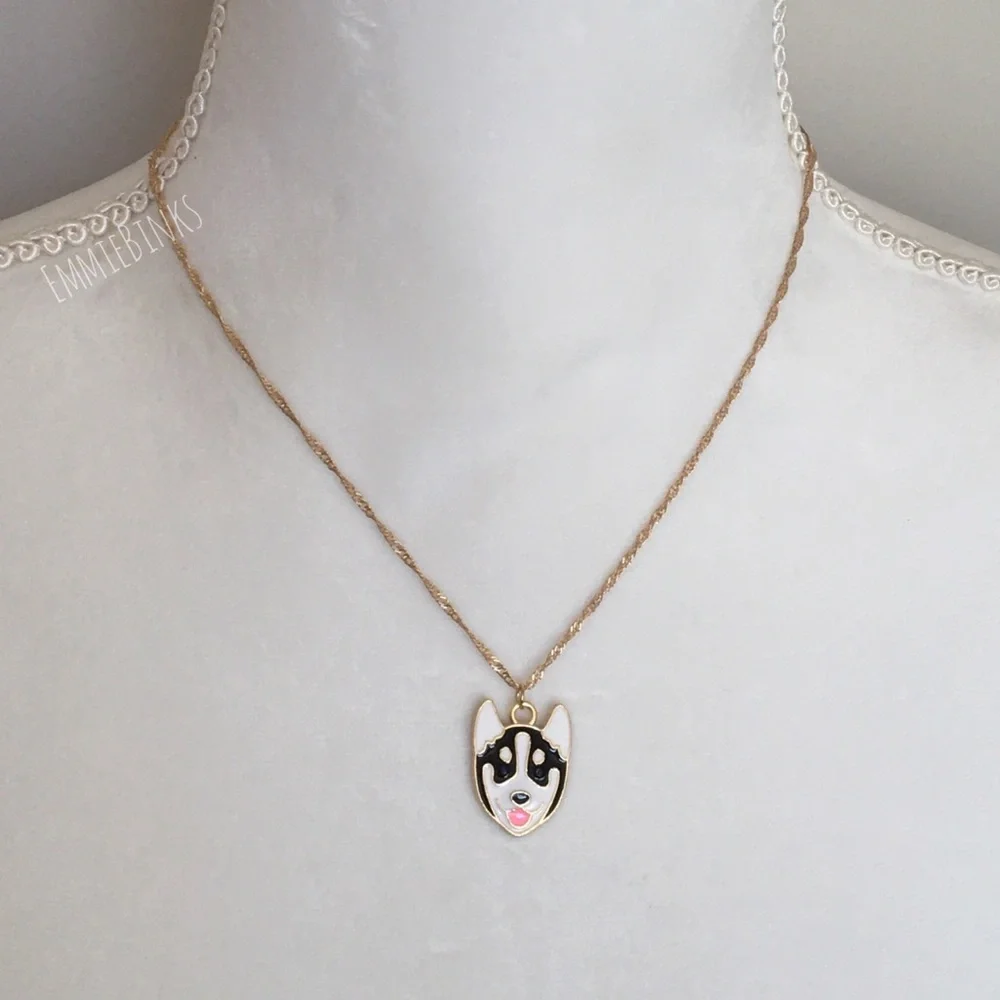 New ‘Puppy Love’ Siberian Husky Puppy Dog Pendant Necklace / Gold Plated Pup - Picture 10 of 13